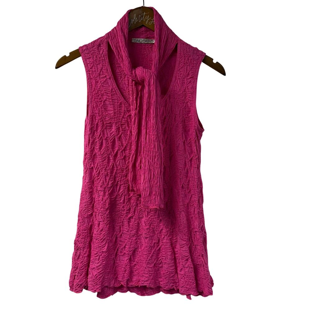 Snoskins Hot Pink Textured Tank Top Small Tie Neck USA Small Scrunchy